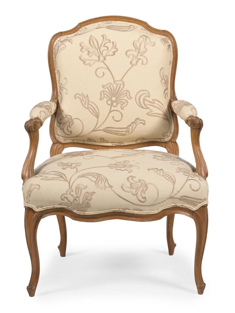 A BEECH AND UPHOLSTERED FAUTEUIL, FRENCH, 18TH CENTURY - 2
