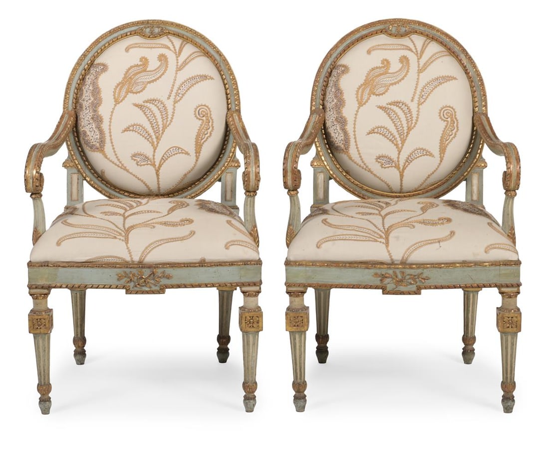 A PAIR OF GILTWOOD AND GREEN PAINTED ARMCHAIRS, CONTINENTAL, 18TH CENTURY - 2