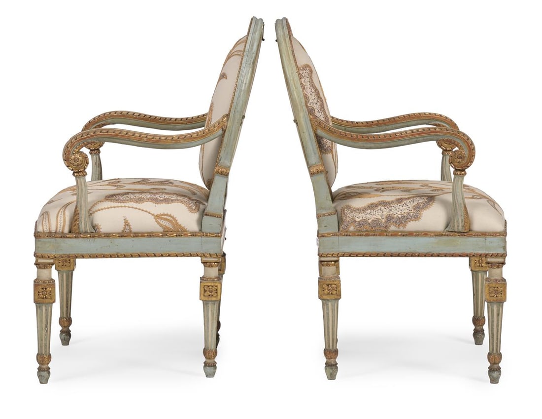 A PAIR OF GILTWOOD AND GREEN PAINTED ARMCHAIRS, CONTINENTAL, 18TH CENTURY - 3