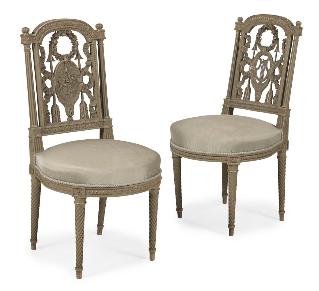 A SET OF FOUR GREY PAINTED SALON CHAIRS, J.CADIO, FRENCH, LAST QUARTER 19TH CENTURY - 2