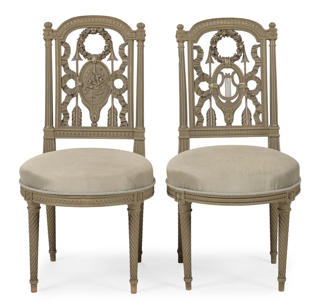 A SET OF FOUR GREY PAINTED SALON CHAIRS, J.CADIO, FRENCH, LAST QUARTER 19TH CENTURY - 3