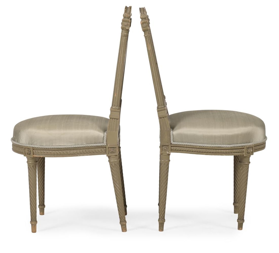 A SET OF FOUR GREY PAINTED SALON CHAIRS, J.CADIO, FRENCH, LAST QUARTER 19TH CENTURY - 4