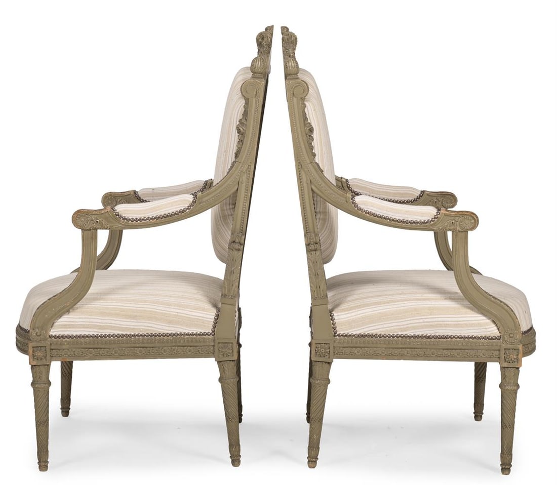 A PAIR OF PAINTED AND UPHOLSTERED FAUTEUILS, J.CADIO, FRENCH, LAST QUARTER 19TH CENTURY - 3