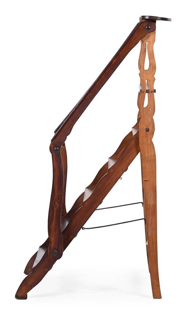 A FLIGHT OF BEECH FOLDING LIBRARY STEPS, CONTINENTAL, LATE 19TH CENTURY - 2