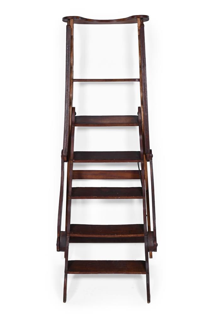 A FLIGHT OF BEECH FOLDING LIBRARY STEPS, CONTINENTAL, LATE 19TH CENTURY - 3