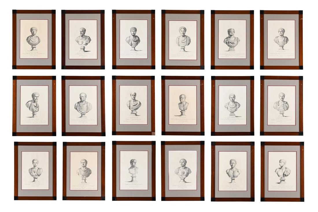 AFTER ANTONIO MARIA ZANETTI, A SET OF EIGHTEEN PRINTS OF BUSTS OF EMPERORS: AFTER ANTONIO MARIA ZANETTI A SET OF EIGHTEEN PRINTS OF BUSTS OF EMPERORS FROM 'DELLE ANTICHE STATUE GRECHE E ROMANE' (1740) Engraving 37 x 25.5cm (14½ x 10in.) (18) Provenance: The