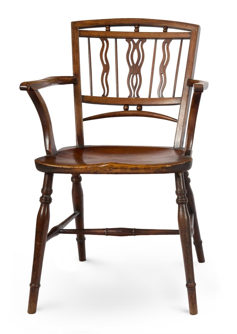 A GEORGE III CHERRYWOOD, YEW AND ELM 'MENDLESHAM' ARMCHAIR, LATE 18TH/EARLY 19TH CENTURY (1 of 2)