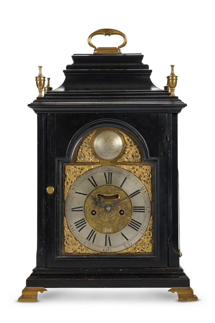 AN EBONISED TABLE CLOCK, ENGRAVED FOR JOHN TAYLOR, PETWORTH, LATE 18TH CENTURY (1 of 3)