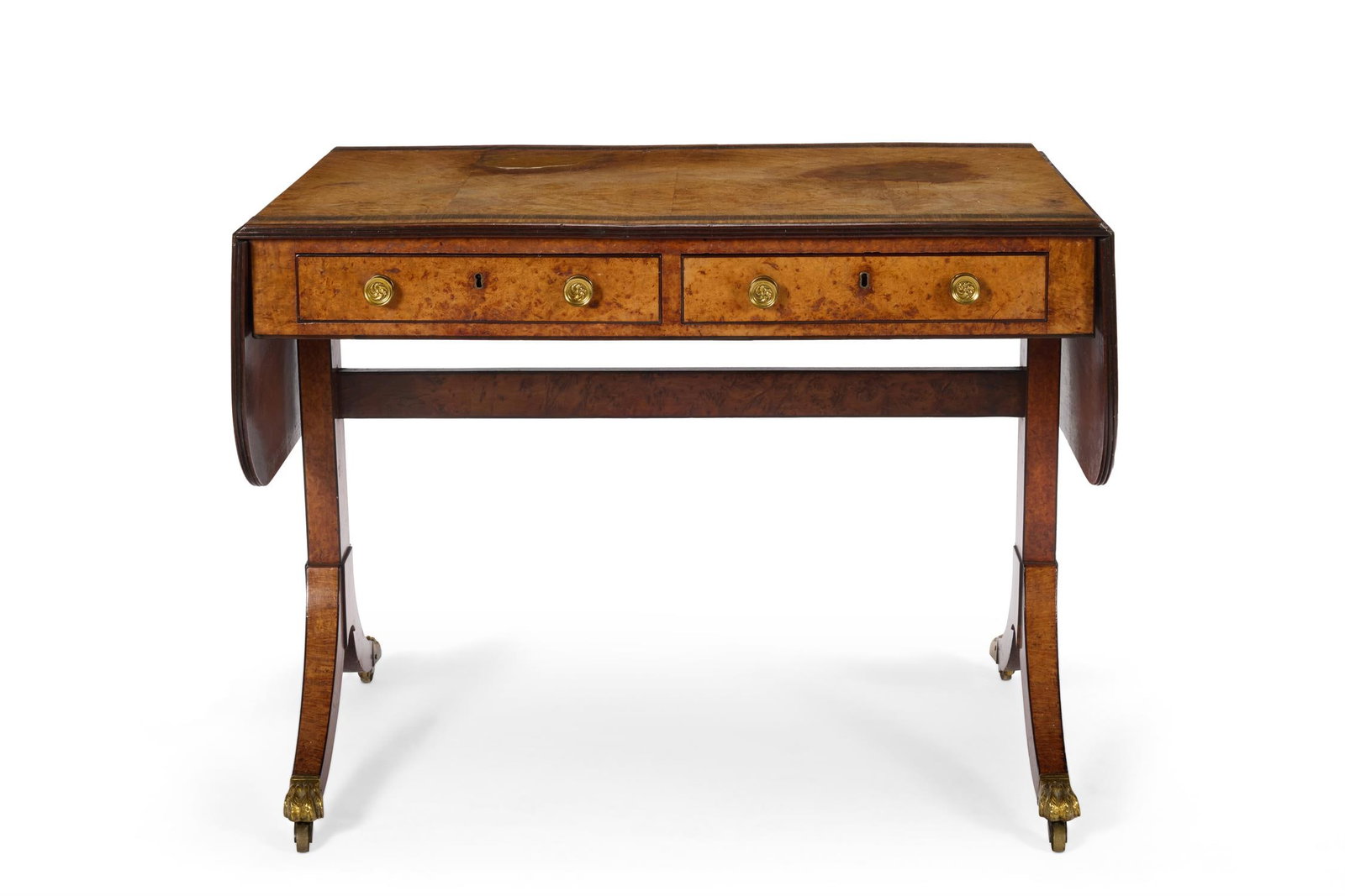 Y A REGENCY BURR YEW AND EBONY BANDED SOFA TABLE, CIRCA 1815 (1 of 4)