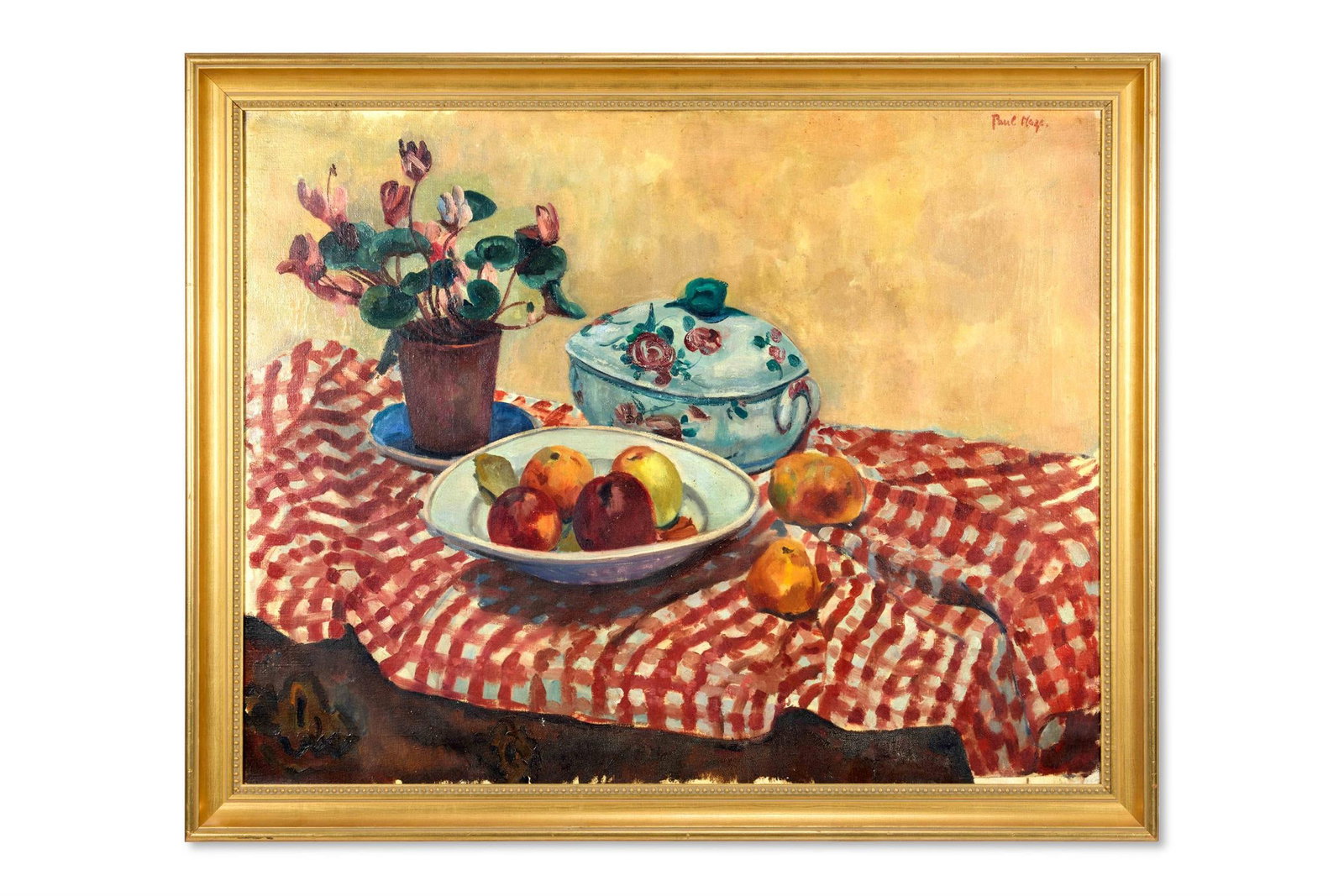 λ PAUL LUCIEN MAZE (FRENCH/BRITISH 1887-1979), STILL LIFE OF A CYCLAMEN AND SOME FRUIT IN A (1 of 2)