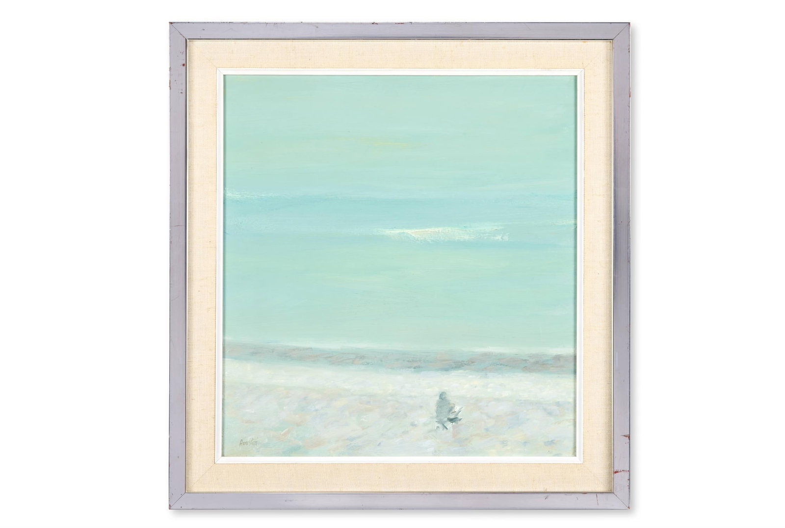 λ JOHN HOUSTON (BRITISH 1930-2008), ELIZABETH BLACKADDER PAINITNG THE SEA: λ JOHN HOUSTON (BRITISH 1930-2008)ELIZABETH BLACKADDER PAINITNG THE SEA Oil on boardSigned (lower left)36 x 33.5cm (14 x 13in.)Exhibited:London, Caledonian Club, 1984 λ indicates that this l