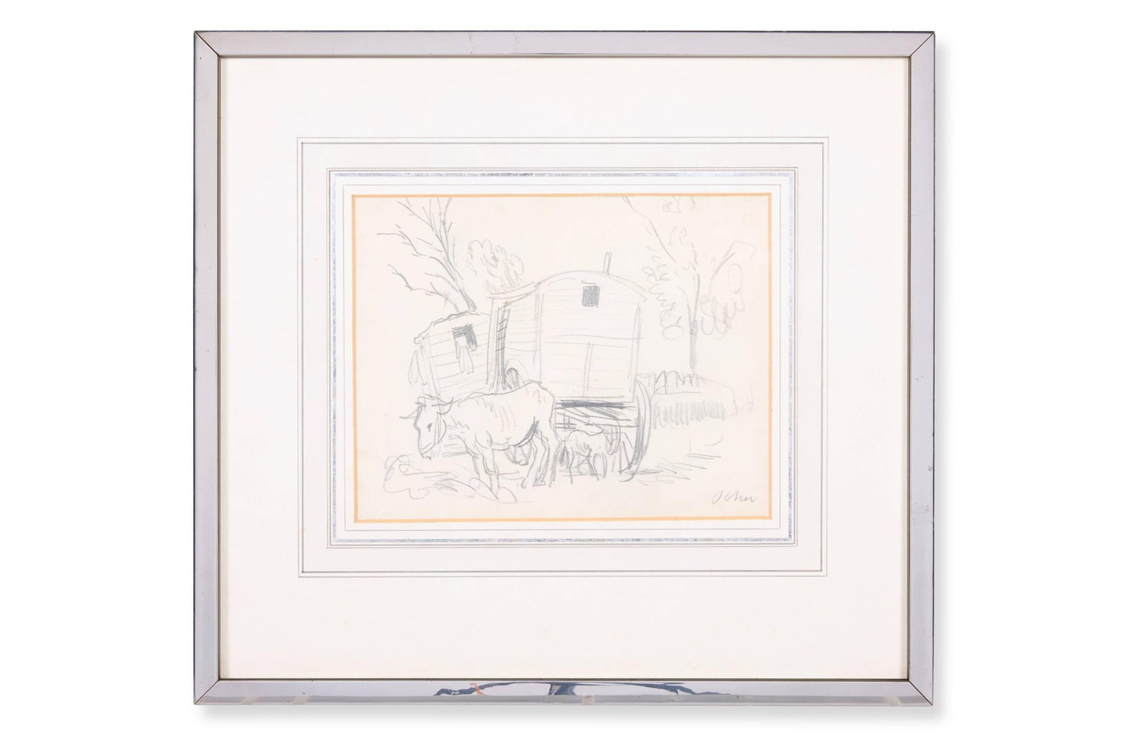 λ AUGUSTUS JOHN (BRITISH 1878-1961), GYPSY CARAVANS WITH DONKEY (1 of 2)