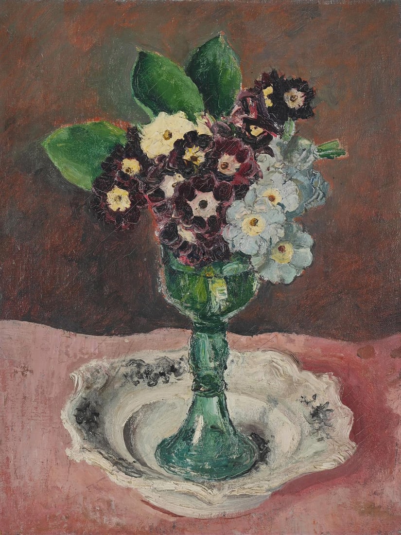 λ AUGUSTUS JOHN (BRITISH 1878-1961), AURICULAS IN A GLASS VASE (1 of 3)