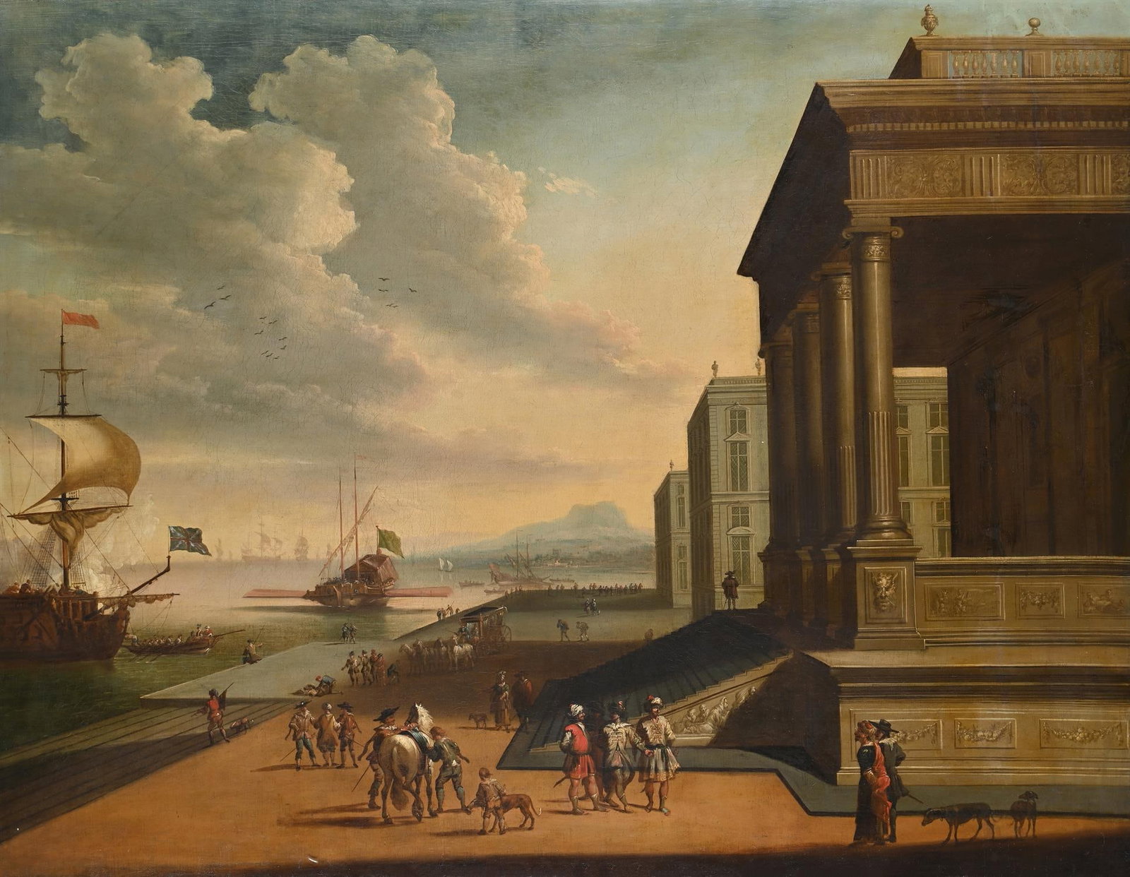 BRITISH SCHOOL (17TH CENTURY), BRITISH AND TURKISH SHIPS AND FIGURES IN A TRADING PORT ON THE LEVANT (1 of 3)