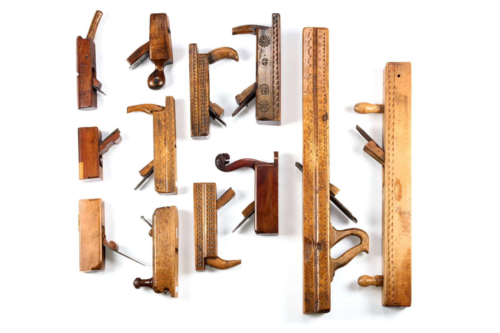 A COLLECTION OF TWELVE TREEN WOODWORKING PLANES, MOSTLY 19TH CENTURY (1 of 1)