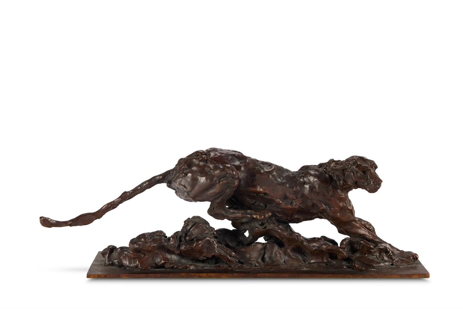 λ JONATHAN KENWORTHY (BRITISH B. 1943), CHEETAH: λ JONATHAN KENWORTHY (BRITISH B. 1943)CHEETAHBronze Signed, dated 2000 and numbered 3/918 x 57 x 16cm (7 x 22¼ x 6¼in.)Cast by Meridian Bronze, London.Provenance:Acquired directly from