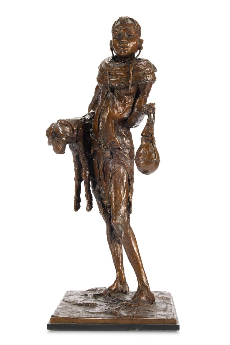 λ JONATHAN KENWORTHY (BRITISH B. 1943), POKOT GIRL WITH GOURD AND GOAT (1 of 4)