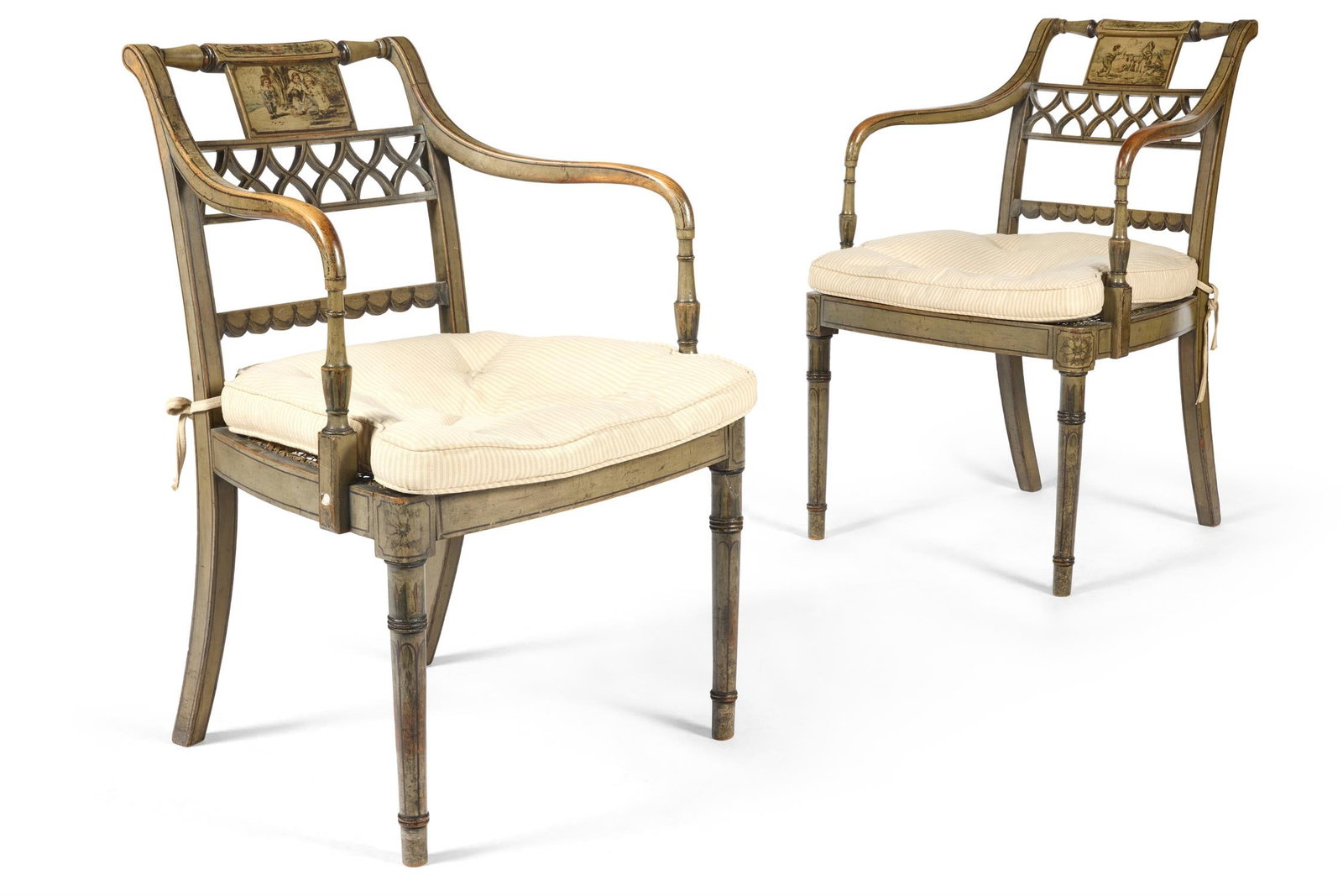 A PAIR OF REGENCY GREEN PAINTED ARMCHAIRS, CIRCA 1815 (1 of 4)