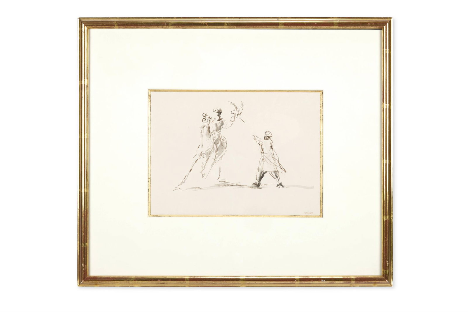 λ JONATHAN KENWORTHY (BRITISH B. 1943), HANDING A HAWK TO A GROOM; MAN OUT WALKING (2) (1 of 2)