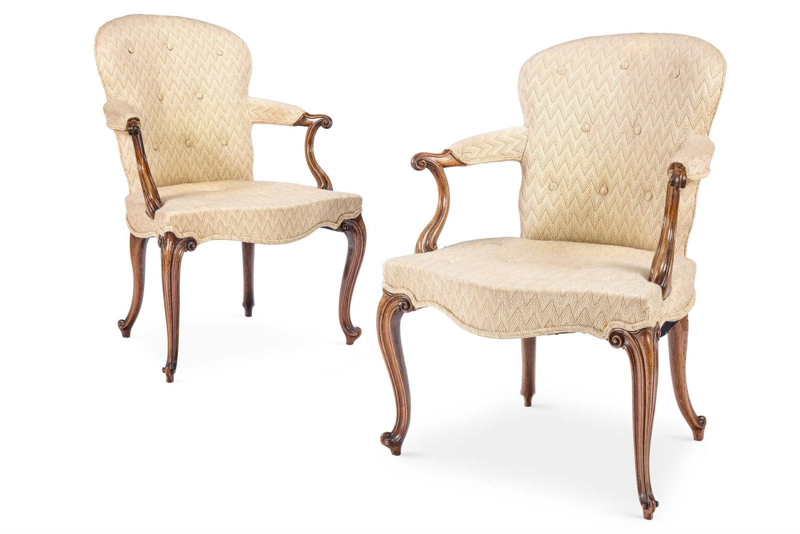 A PAIR OF GEORGE III MAHOGANY AND UPHOLSTERED ARMCHAIRS, CIRCA 1780 (1 of 3)