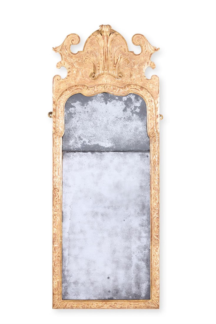 A GEORGE II GILTWOOD OVERMANTEL MIRROR, MID 18TH CENTURY (1 of 2)