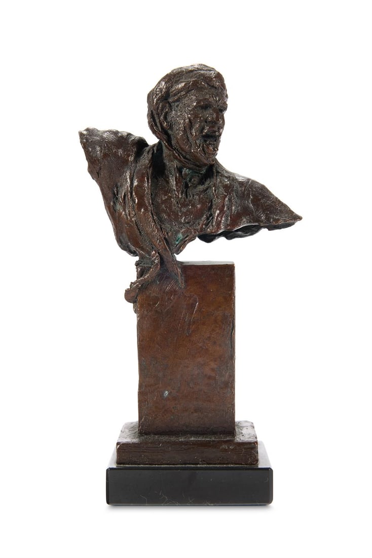 λ WITHDRAWN: λ JONATHAN KENWORTHY (BRITISH B.1943)BUST OF A MANBronze Signed and numbered 1/1 (base of plinth) and with Meridien Foundry mark18 x 6.5 x 5.5cm (7 x 2½ x 2in.) λ indicates that this lo