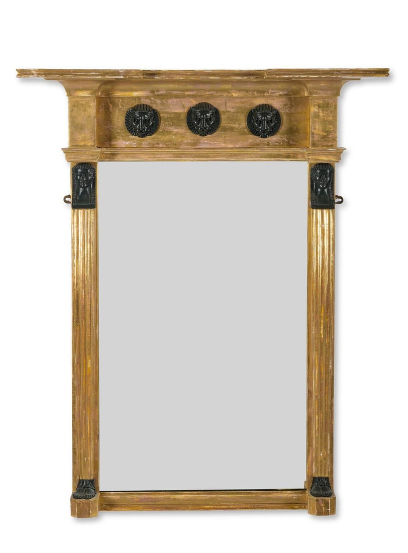 A REGENCY `EGYPTIAN REVIVAL' GILTWOOD AND BRONZED PIER GLASS, EARLY 19TH CENTURY (1 of 2)