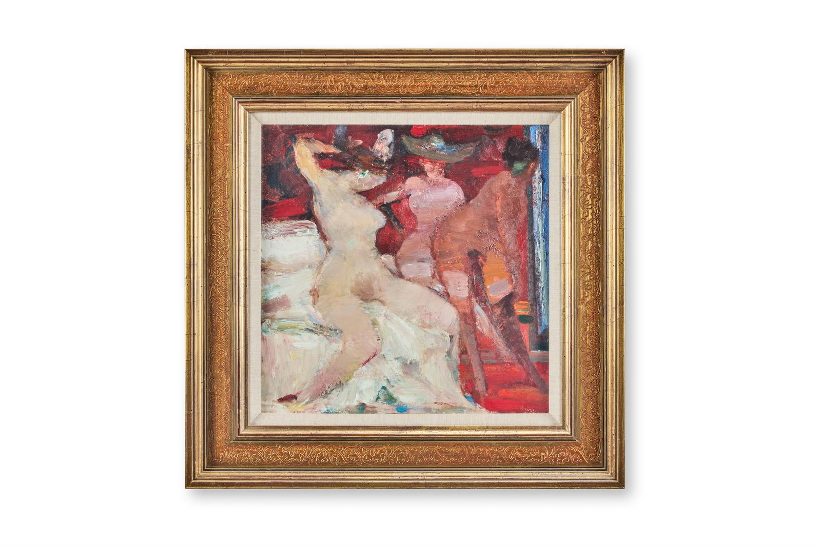 λ SIR ROBIN PHILIPSON (BRITISH 1916-1992), IN A RED ROOM: λ SIR ROBIN PHILIPSON (BRITISH 1916-1992)IN A RED ROOMOil on boardSigned and dated 1988 (verso)35.5 x 35.5cm (13¾ x 13¾in.)Provenance:Bruton Gallery, Bruton, SomersetAcquired from the a