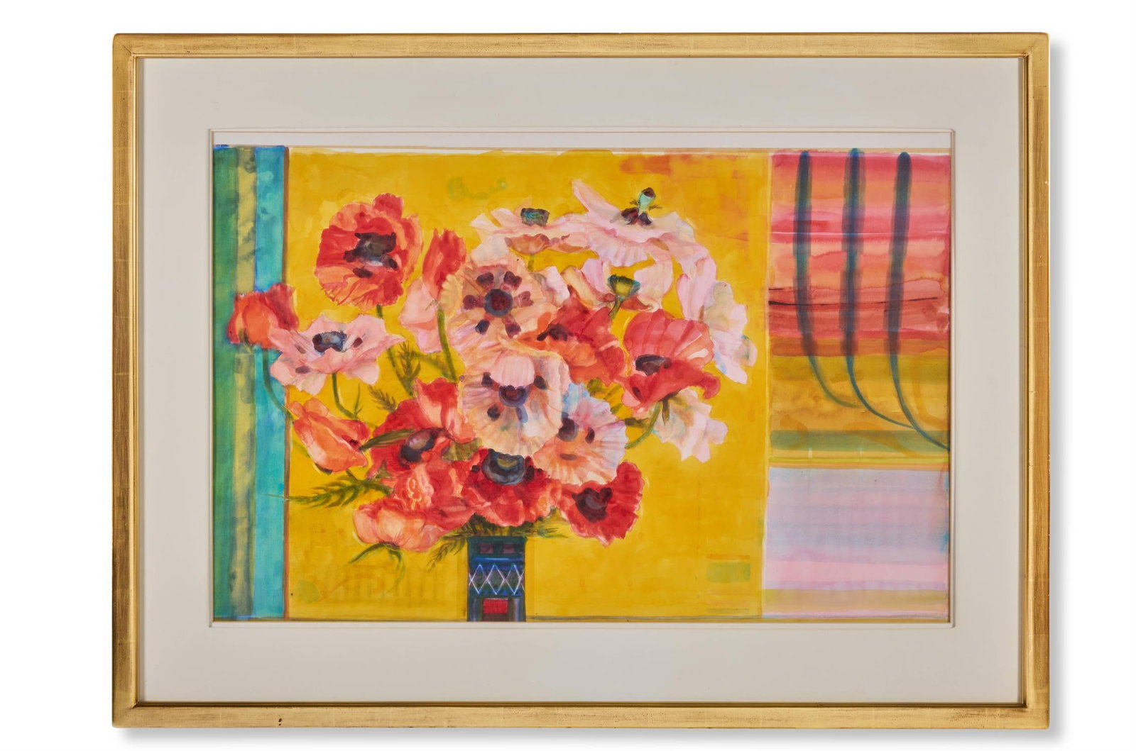 λ SIR ROBIN PHILIPSON (BRITISH 1916-1992), POPPIES ON A STRIPED CLOTH: λ SIR ROBIN PHILPSON (BRITISH 1916-1992)POPPIES ON A STRIPED CLOTHWatercolour over traces of pencil66 x 100cm (25 x 39¼in.)Provenance:Bruton Gallery, Bruton, SomersetAcquired from the above 