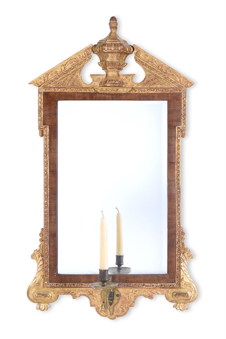 A WALNUT AND GILTWOOD GIRANDOLE, OF GEORGE II STYLE, PROBABLY 19TH CENTURY (1 of 2)