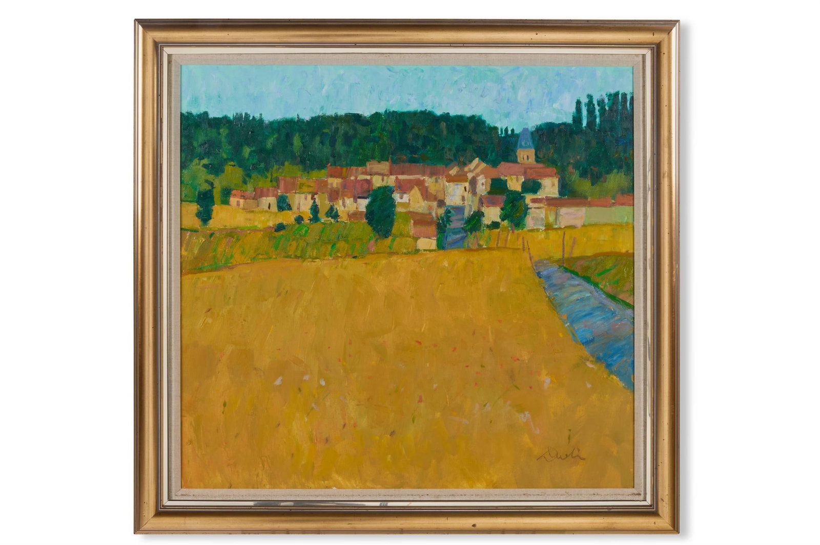 λ DEVLIN (BRITISH 1937-2014)POPPIES IN A CORNFIELD WITH VILLAGE BEYONDOil on canvasSigned (1 of 1)