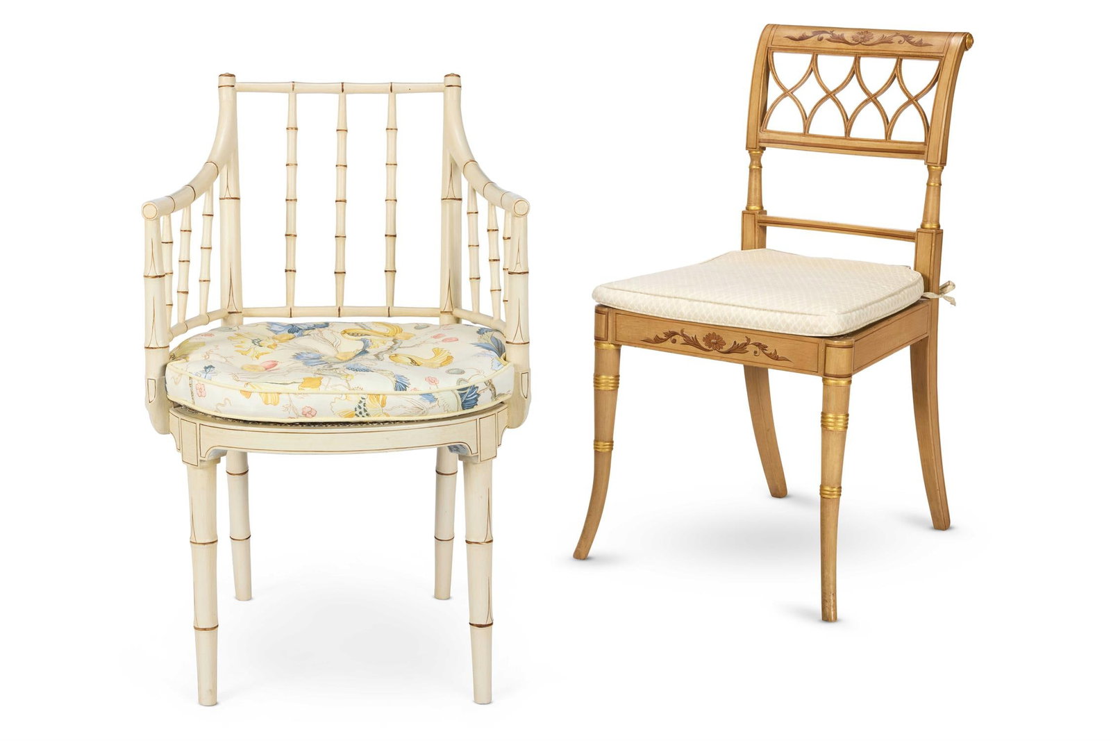 A WHITE-PAINTED SIMULATED BAMBOO ARMCHAIR, PART EARLY 19TH CENTURY (1 of 1)