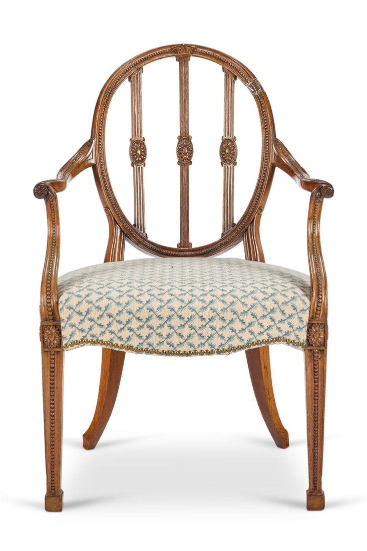 A GEORGE III CARVED MAHOGANY ARMCHAIR, CIRCA 1790, THE DESIGN BY JAMES WYATT (1 of 3)