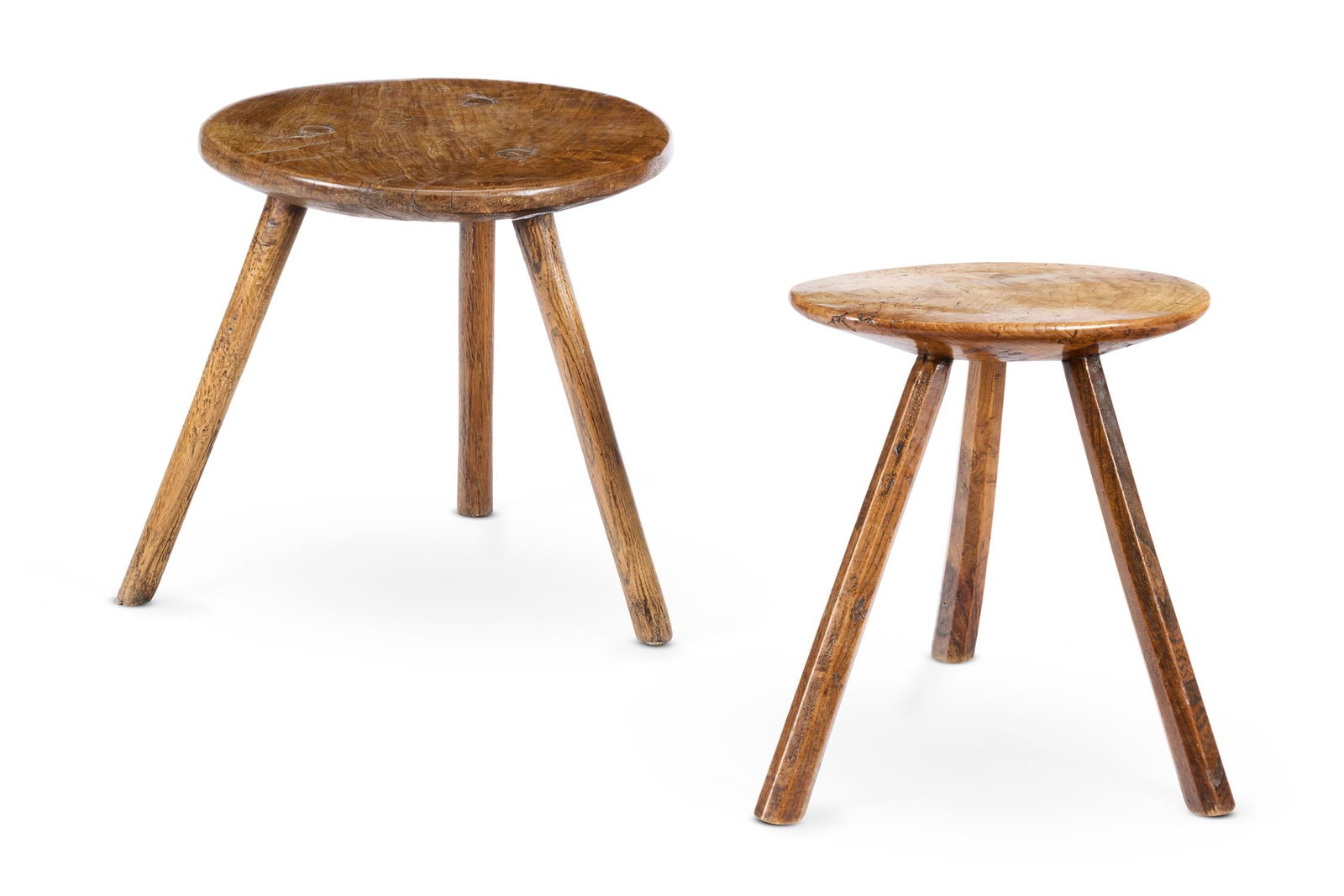 A GEORGE III PROVINCIAL ELM THREE-LEGGED STOOL (1 of 1)