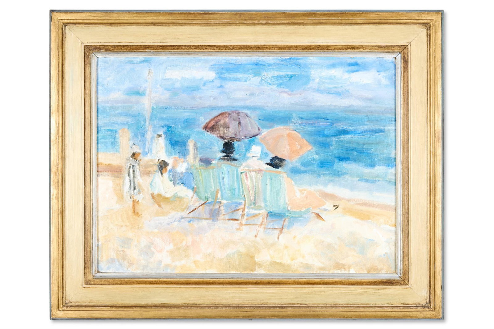 λ PEGGY SOMERVILLE (BRITISH 1918-1975), SUNSHADES, ALDEBURGH (1 of 2)