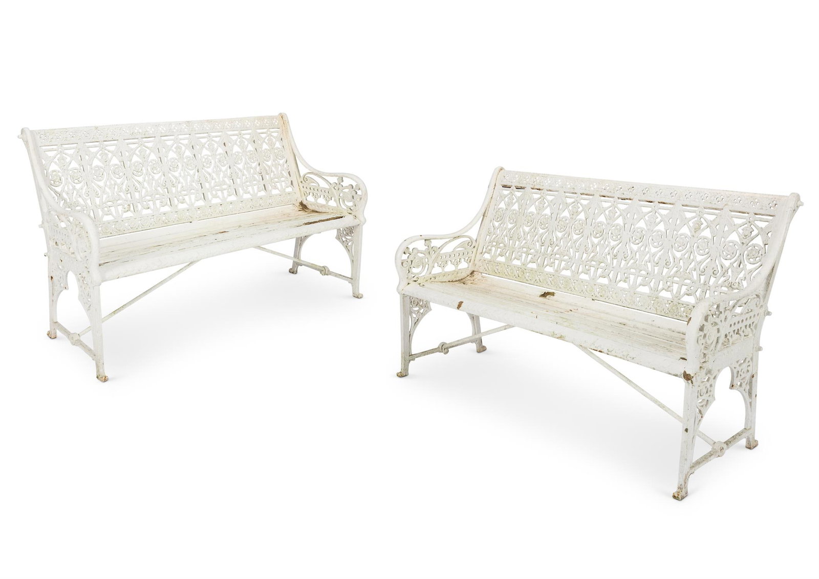 A PAIR OF CAST IRON 'MEDIEVAL' GARDEN BENCHES, ATTRIBUTED TO CHRISTOPHER DRESSER FOR COALBROOKDALE (1 of 2)