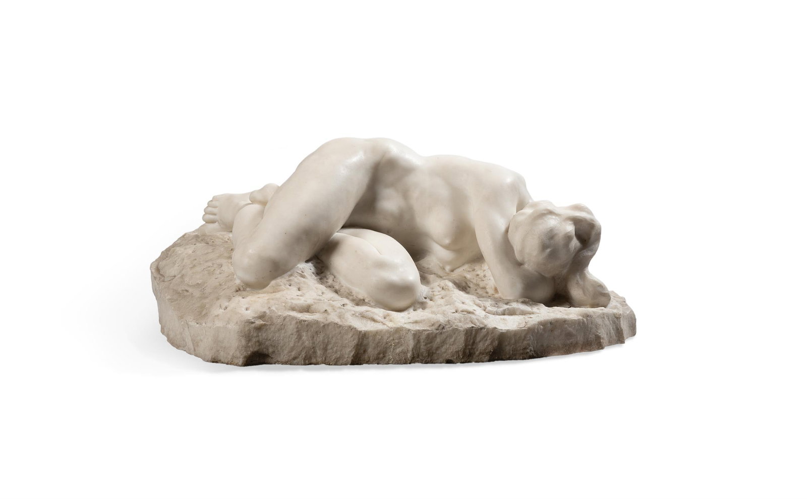 λ ALFREDO PINA (ITALIAN, 1883-1969)- A CARVED WHITE MARBLE FIGURE 'SLEEPING NYMPH' (1 of 8)