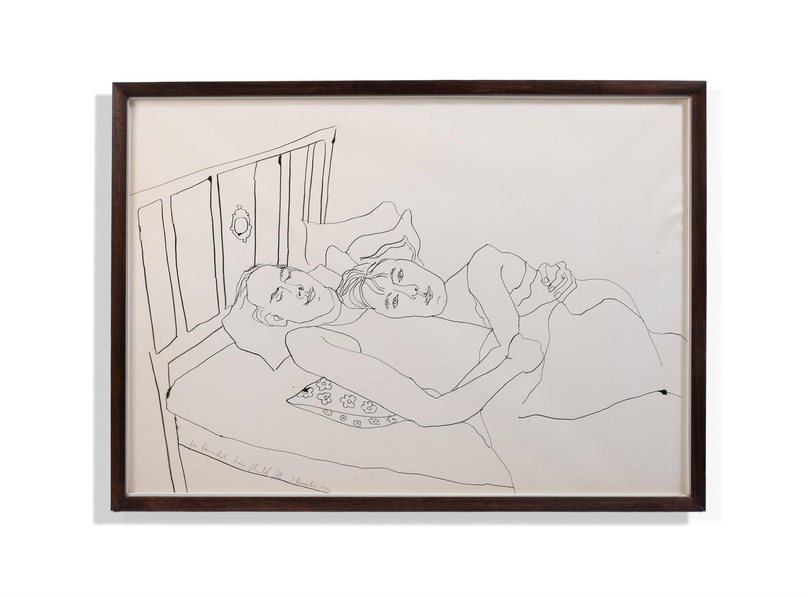 λ CHANTAL JOFFE (BRITISH B.1969) FIGURES IN A BED: λ CHANTAL JOFFE (BRITISH B.1969) FIGURES IN A BEDPen and inkSigned, dedicated and dated 'For Amabel from Chantal Joffe 8 December 1992' (lower left)58 x 82.5cm (22¾ x 32¼in.)Provenance: