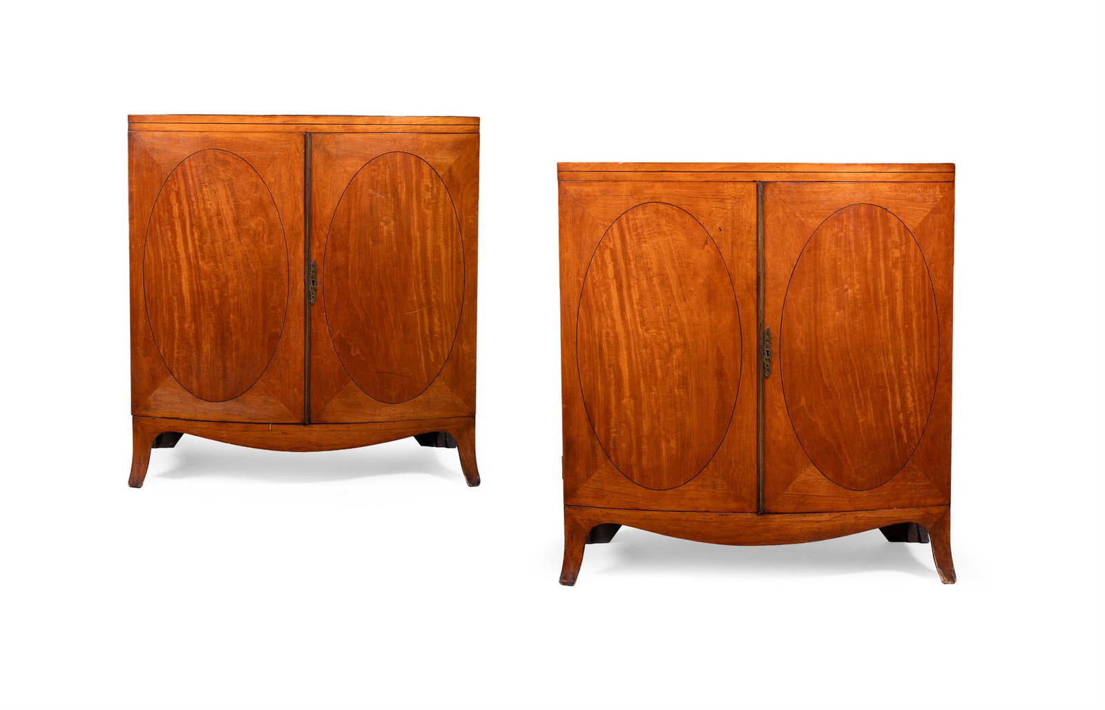 A PAIR OF SATINWOOD BOWFRONT SIDE CABINETS OF GEORGE III STYLE (1 of 4)