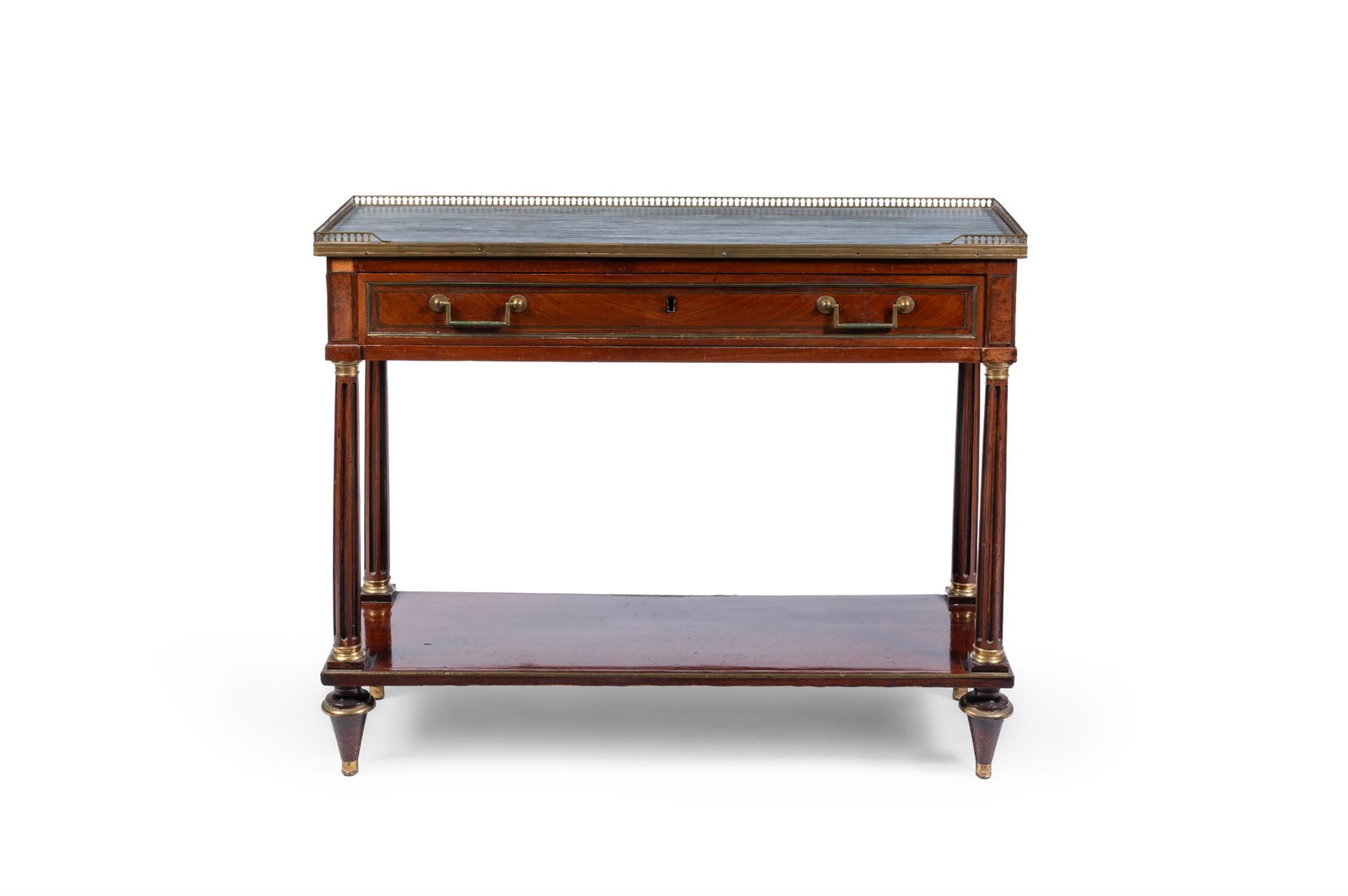 A LOUIS XVI ORMOLU-MOUNTED AND BRASS LINE INLAID MAHOGANY CONSOLE DESSERTE, CIRCA 1770 (1 of 3)