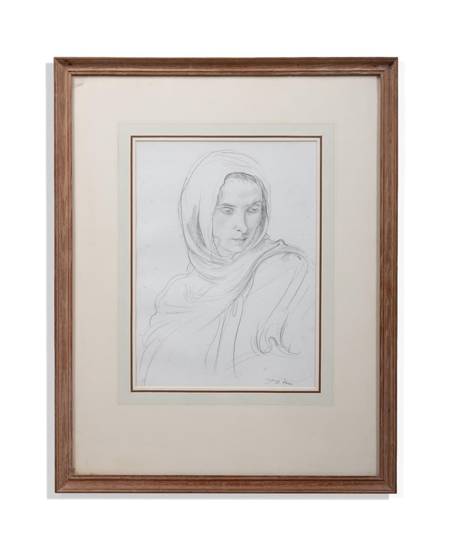 λ AUGUSTUS JOHN O.M., R.A. (BRITISH 1878-1961) DORELIA WEARING A SHAWL: λ AUGUSTUS JOHN O.M., R.A. (BRITISH 1878-1961) DORELIA WEARING A SHAWLPencilSigned (lower right)31 x 23cm (12 x 9in.)Exhibited:London, Hazlitt, Holland-Hibbert, Augustus John: Master Works from P
