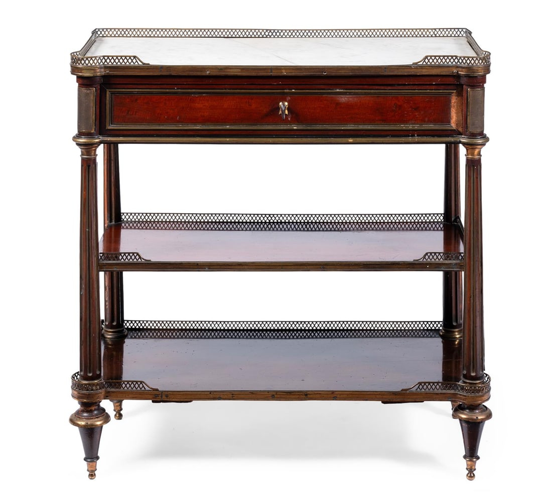 A LOUIS XVI ORMOLU AND BRASS MOUNTED MAHOGANY CONSOLE DESSERTE, LATE 18TH CENTURY (1 of 3)