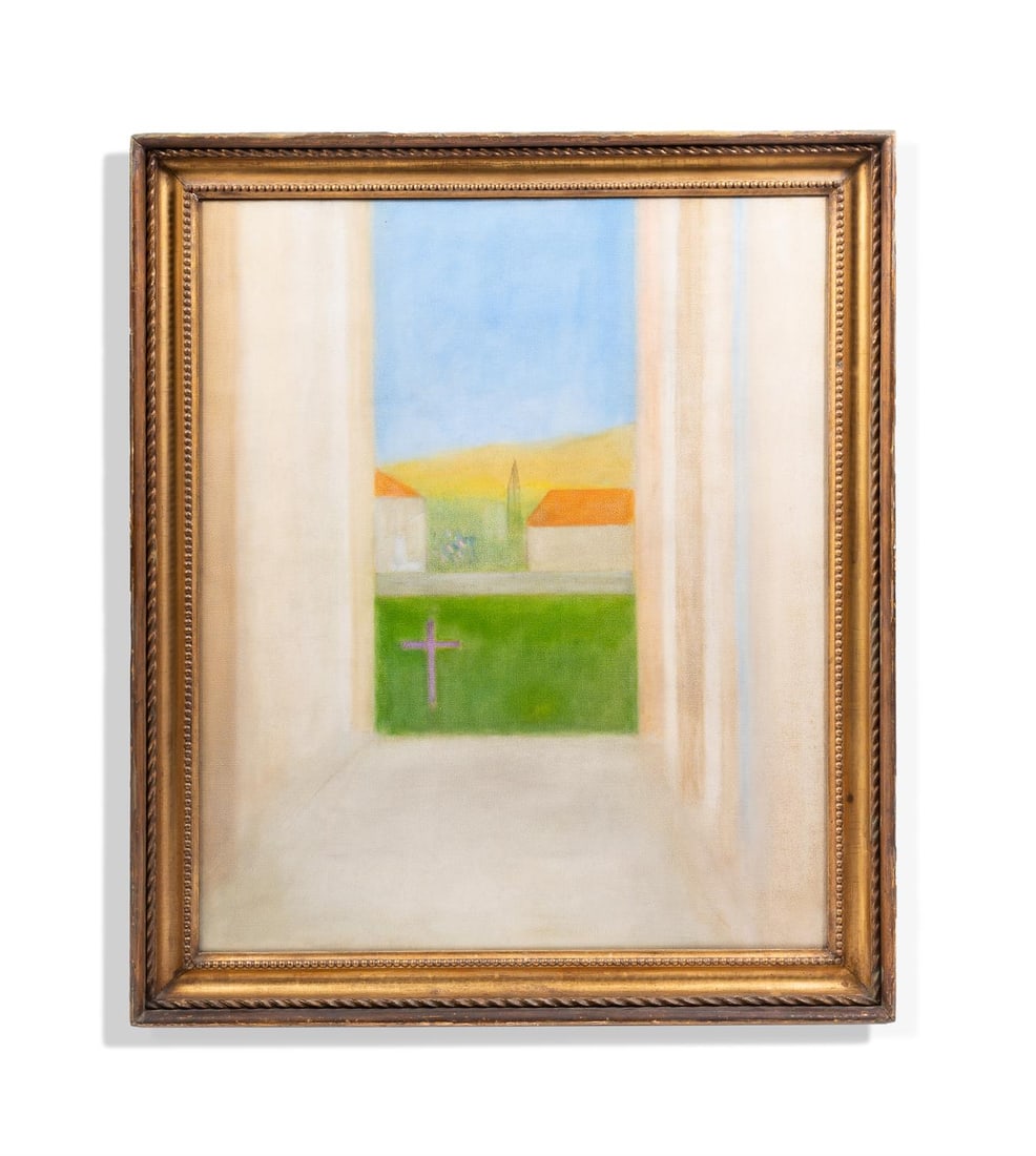 λ CRAIGIE AITCHISON R.A. (BRITISH 1926-2009) LANDSCAPE FROM INSIDE A CATHEDRAL: λ CRAIGIE AITCHISON R.A. (BRITISH 1926-2009)LANDSCAPE FROM INSIDE A CATHEDRALOil on canvas91.5 x 76.5cm (36 x 30in.)Painted in 1957.Provenance:Beaux Arts Gallery, London, 1959Private Collection, 