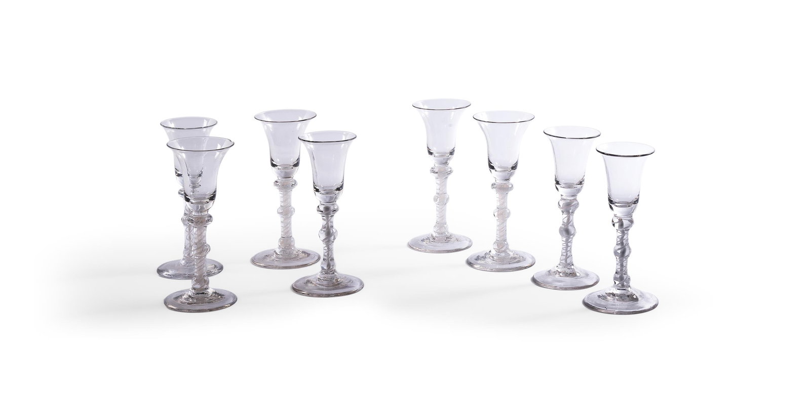 A COLLECTION OF EIGHT OPAQUE TWIST WINE GLASSES, MID 18TH CENTURY (1 of 2)