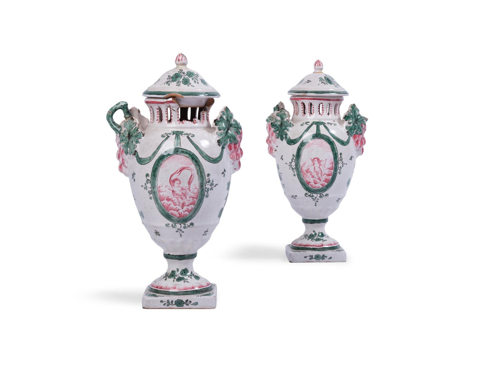 A PAIR OF FAIENCE POT-POURRI VASES AND COVERS, FRENCH, LATE 19TH CENTURY (1 of 3)