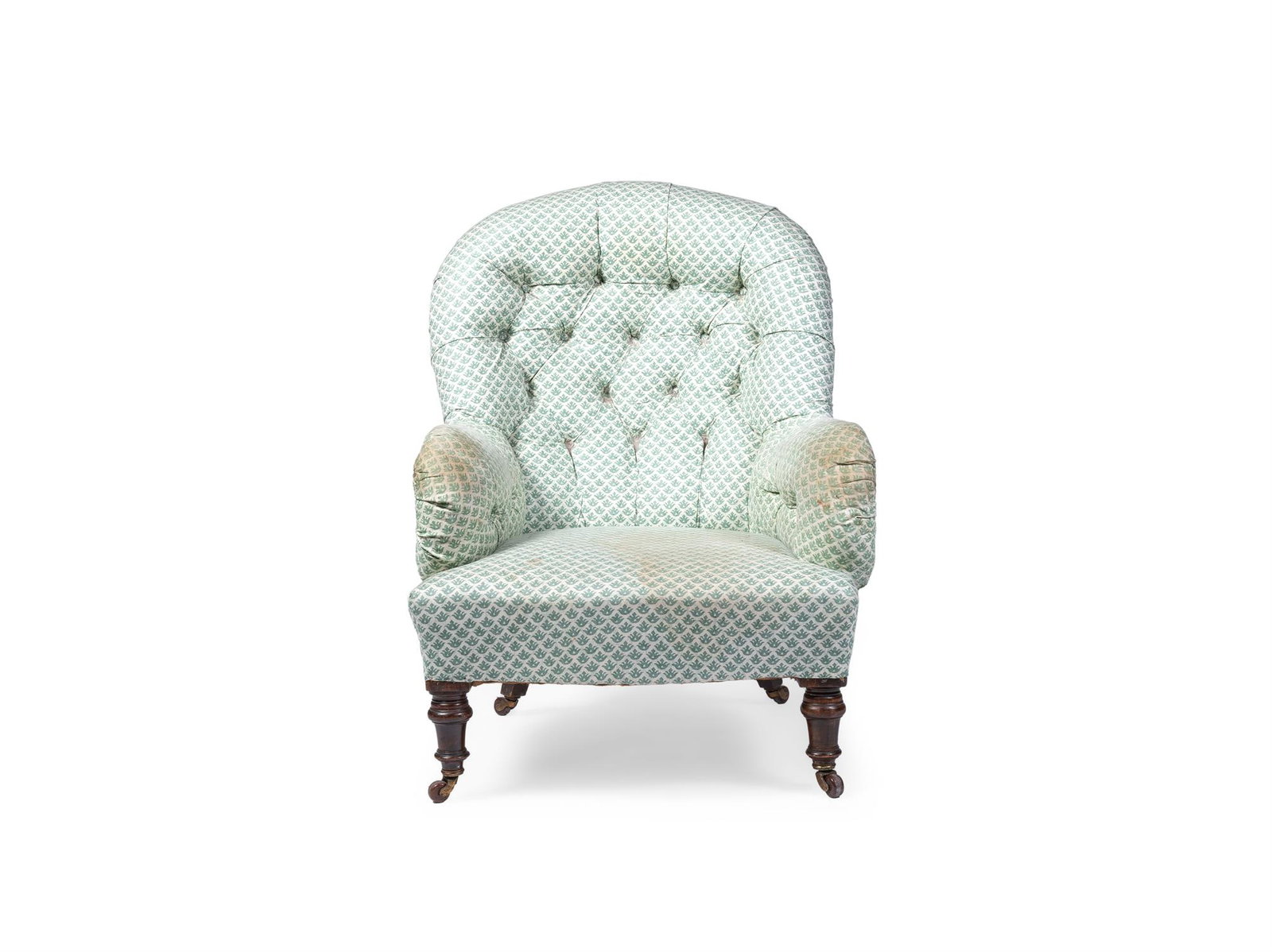 A VICTORIAN BUTTON-BACK EASY ARMCHAIR, MID 19TH CENTURY (1 of 2)