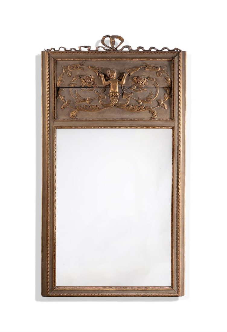 A GREY-PAINTED AND PARCEL-GILT OVERMANTEL OF LOUIS XVI STYLE (1 of 2)