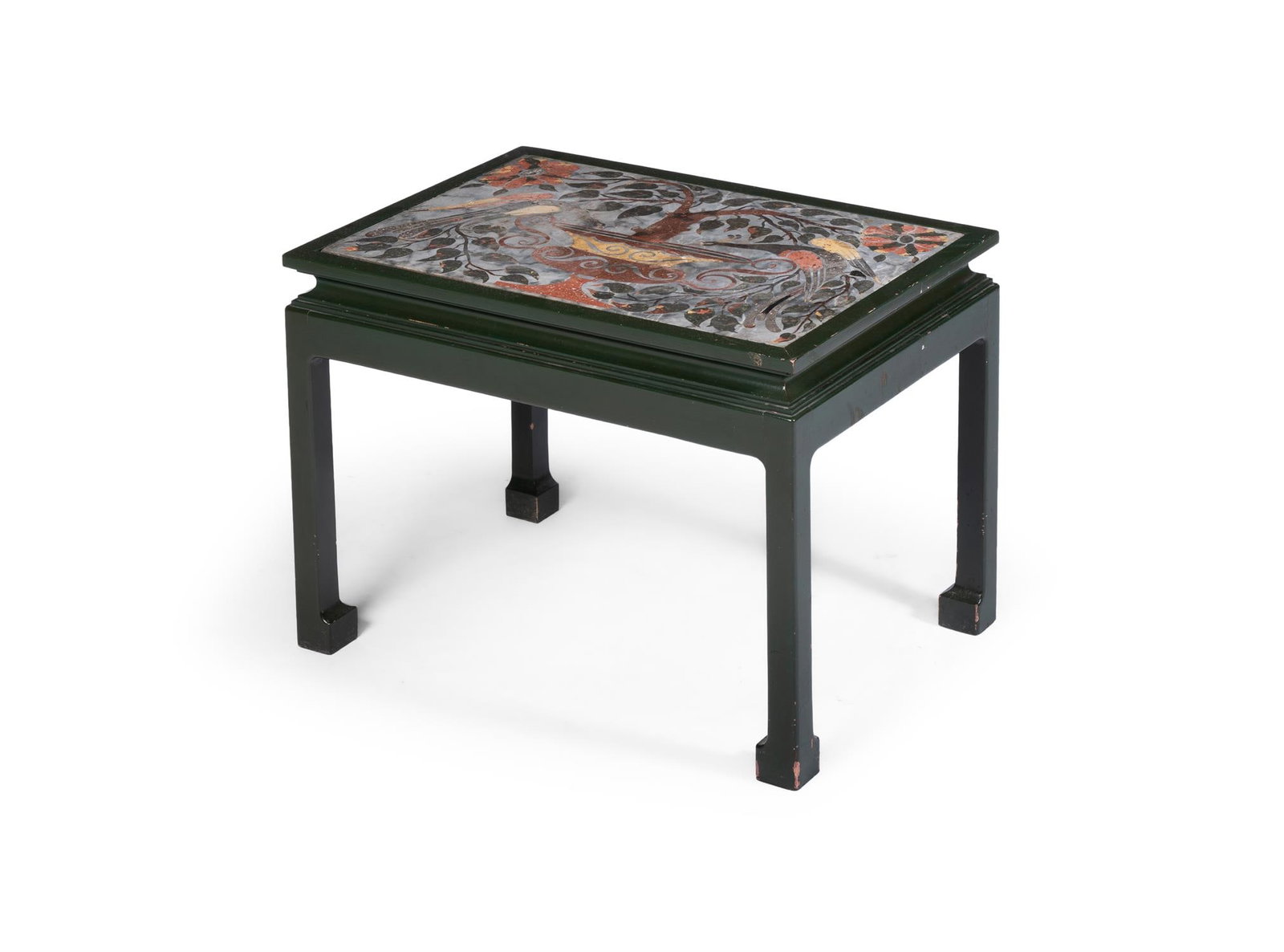 A SCAGLIOLA INSET GREEN PAINTED OCCASIONAL TABLE, PROBABLY BY MALLETT (1 of 2)
