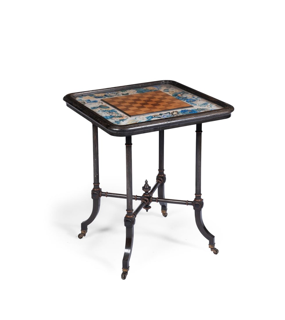 Y A VICTORIAN EBONY OCCASIONAL TABLE, MID 19TH CENTURY (1 of 2)