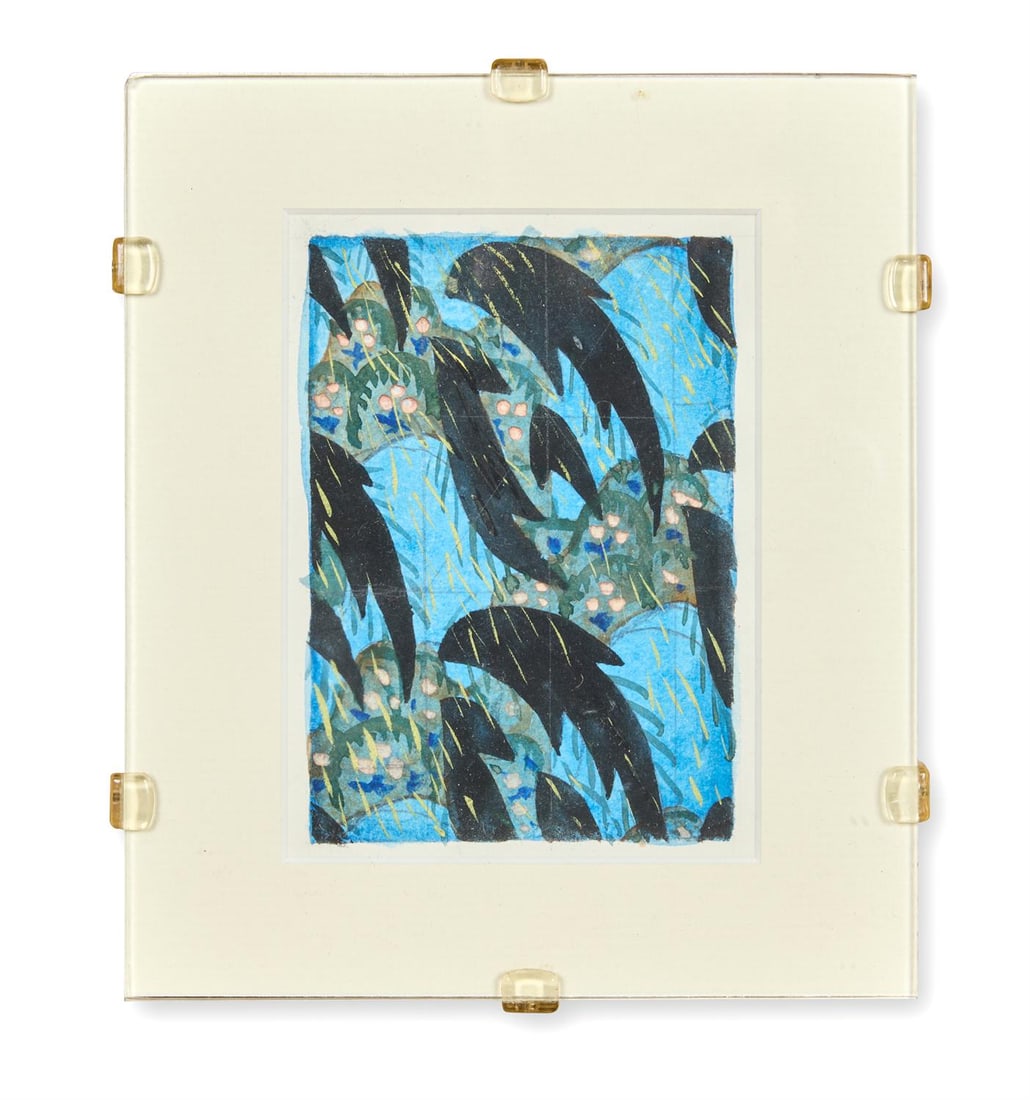 λ EDMUND DULAC (FRENCH/BRITISH 1882-1953) PAPER DESIGN IN BLUE AND BLACK: λ EDMUND DULAC (FRENCH/BRITISH 1882-1953) PAPER DESIGN IN BLUE AND BLACKInk and watercolour, squared for transfer12.5 x 9cm (4¾ x 3½in.) λ indicates that this lot may be subject to